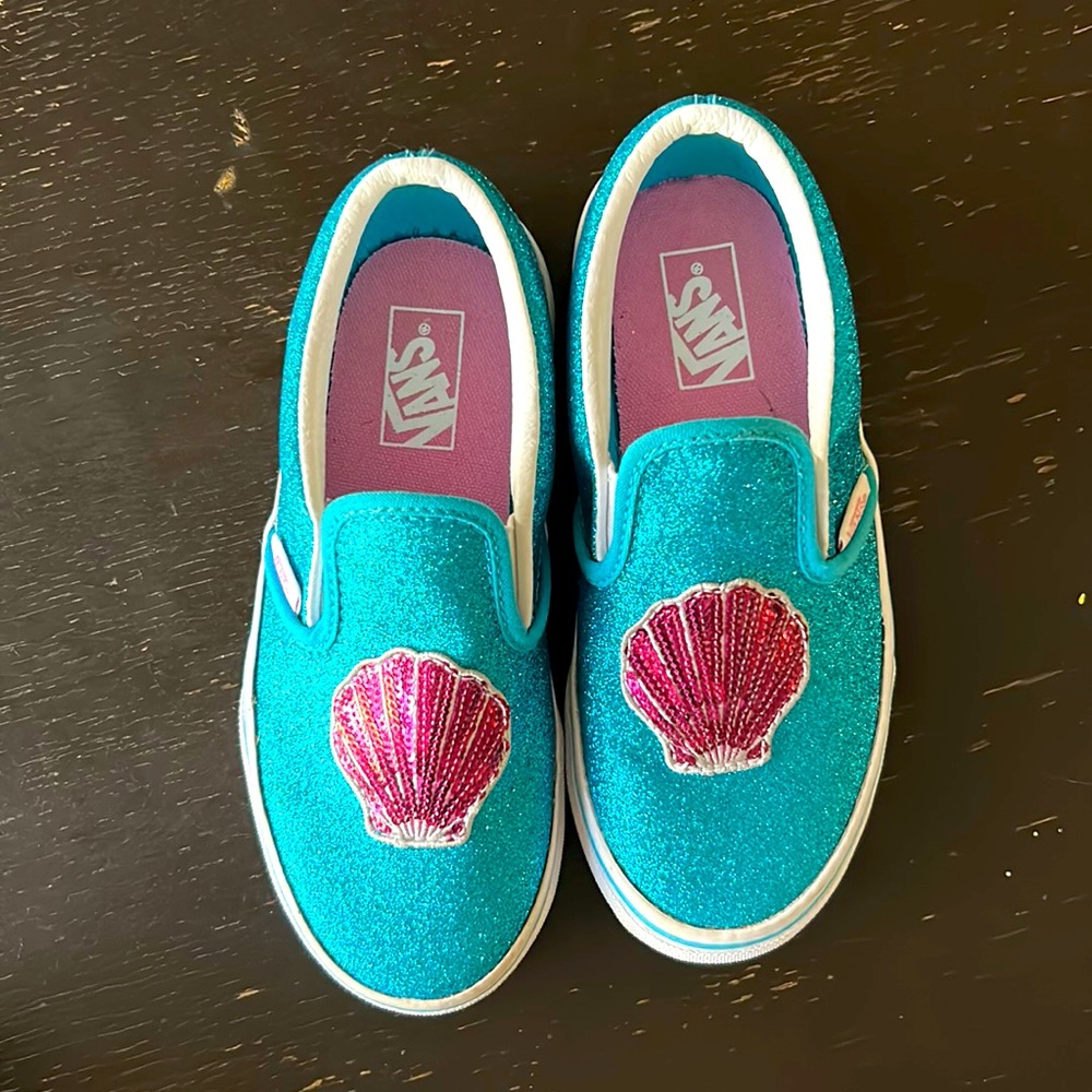 Girls glitter Vans mermaid seashell size 1 slip on shoes